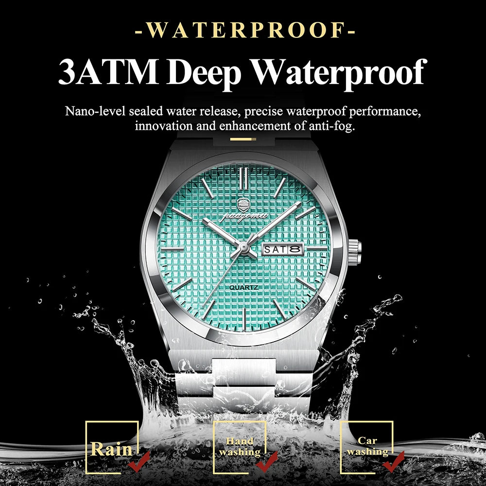 PAAZOMU Men's Luxury Waterproof Quartz Watch | Luminous Date Week Stainless Steel Sport Wristwatch