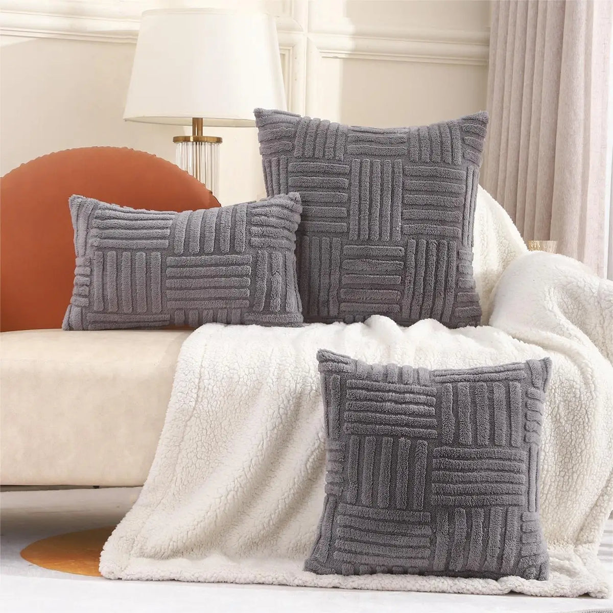 Super Soft Plush Pillow Cover – Nordic 3D Geometric Design, Hidden Zipper, Multiple Sizes