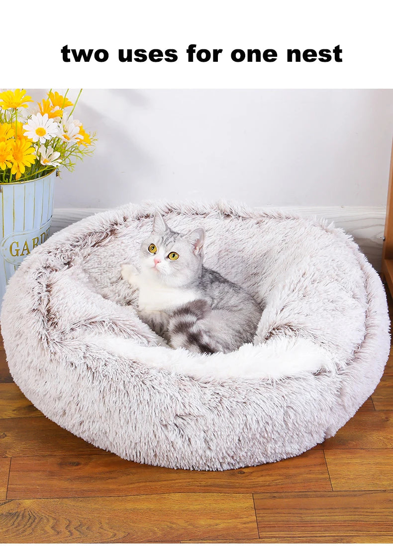 Round Plush Dog & Cat Bed – Warm Washable Pet Sofa Basket, Small to Large Dogs & Cats