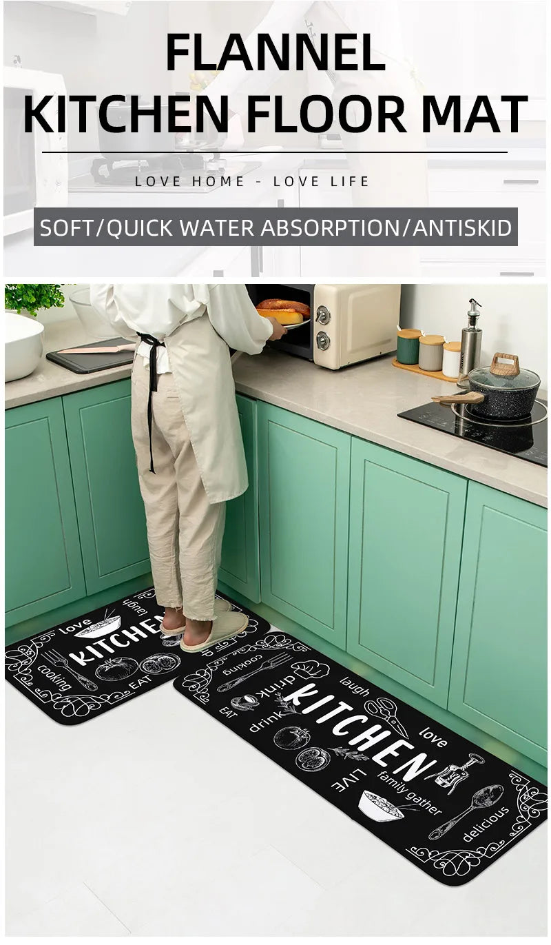 Non-Slip Absorbent Kitchen & Bathroom Floor Mat – Washable, Rubber Backing, PVC-Free, BPA-Free, 5 Sizes
