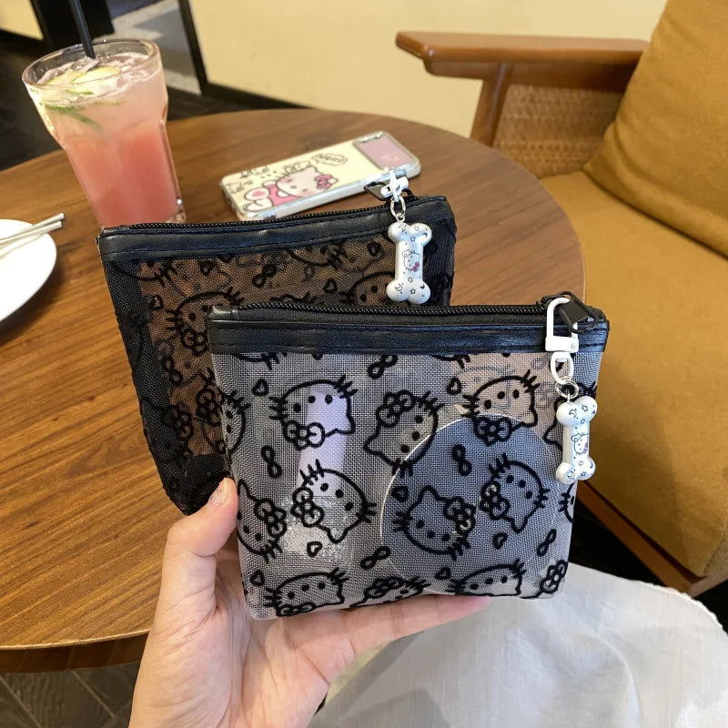 Kawaii Hello Kitty Lace Cosmetic Bag – Cute Vintage Mesh Makeup & Coin Purse Gift