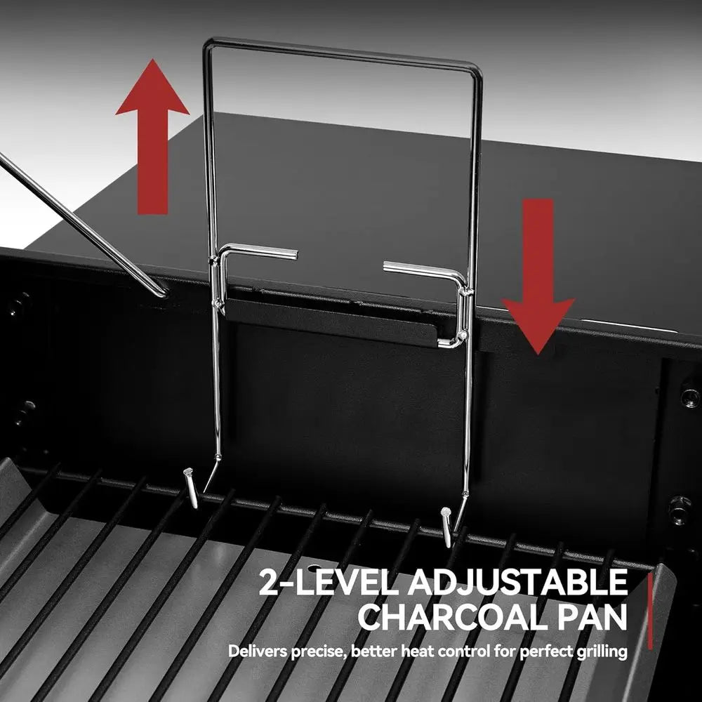 Large 824 Sq. In. Charcoal Grill with Offset Smoker | Tool Hooks, Bottom Shelf, Adjustable Charcoal Pan, Molded Wheels