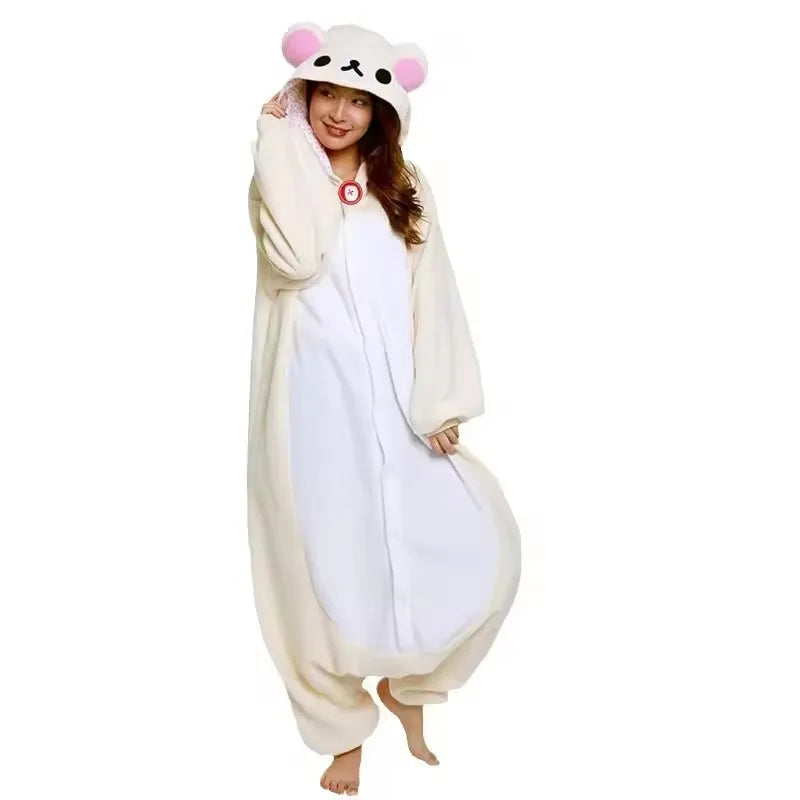 Adult Rilakkuma Kigurumi Onesie Pajamas | Cartoon Bear Anime Jumpsuit Sleepwear
