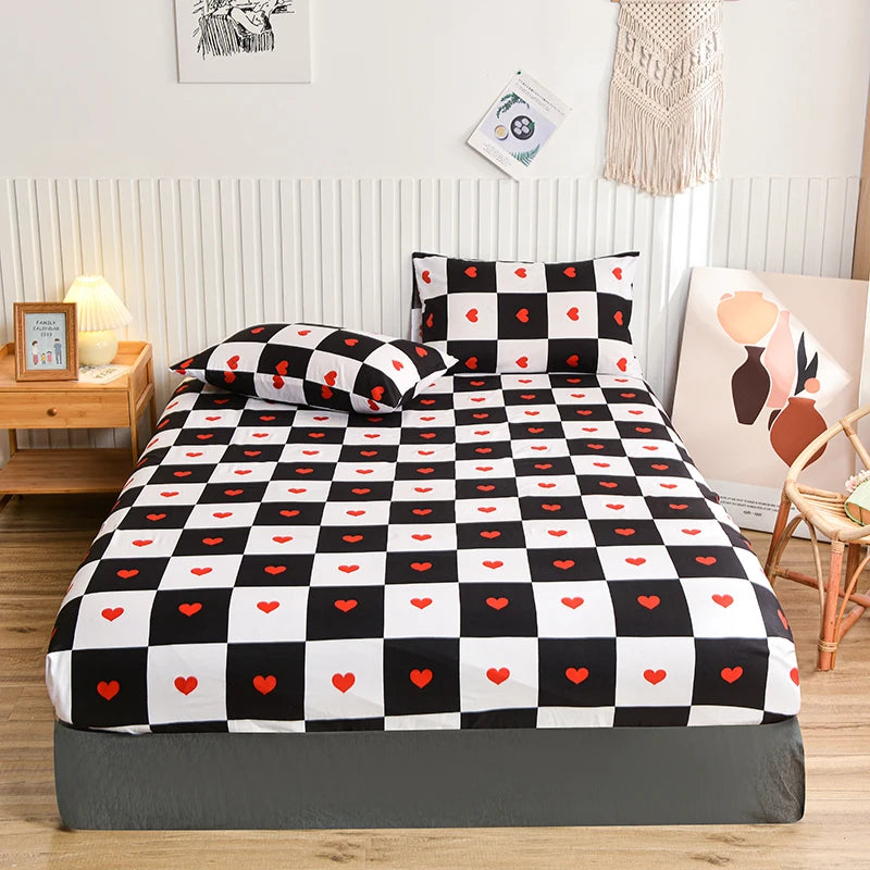 White Marble Print Fitted Bed Sheet with Elastic Band | Single, Queen & King Size, All-Around Bed Cover
