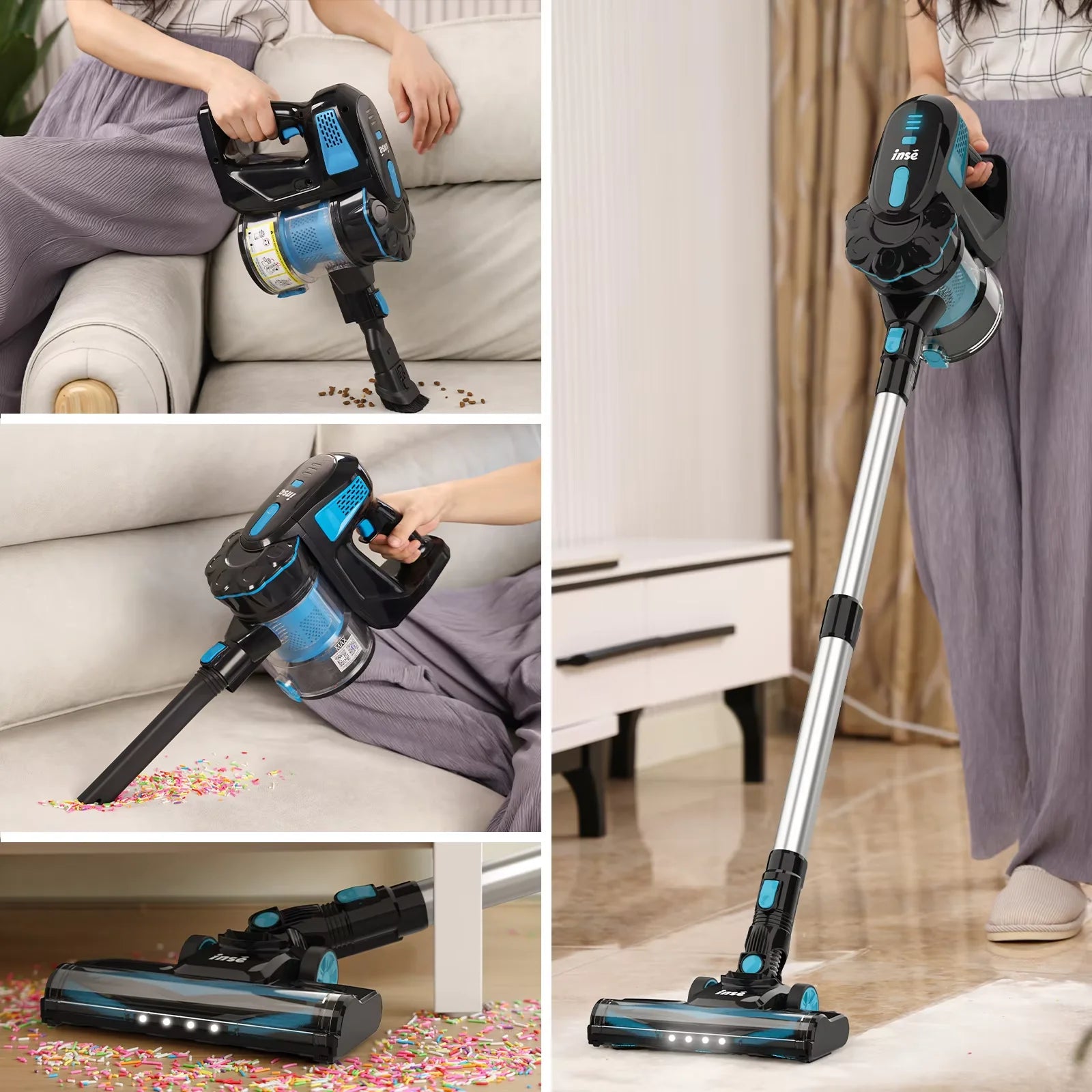 INSE V770 Cordless Handheld Vacuum Cleaner — 6-in-1 20KPa Lightweight Stick Vacuum with Flexible LED Headlights for Carpet & Bed