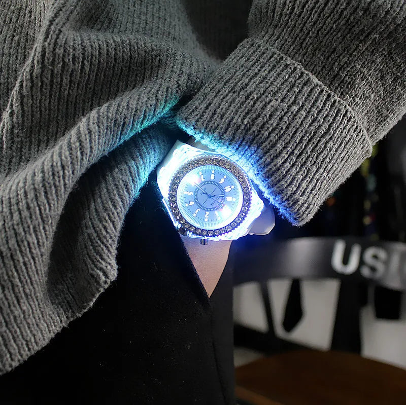 LED Luminous Flash Rhinestone Watch | Kids Men Women Silicone Fashion Wristwatch