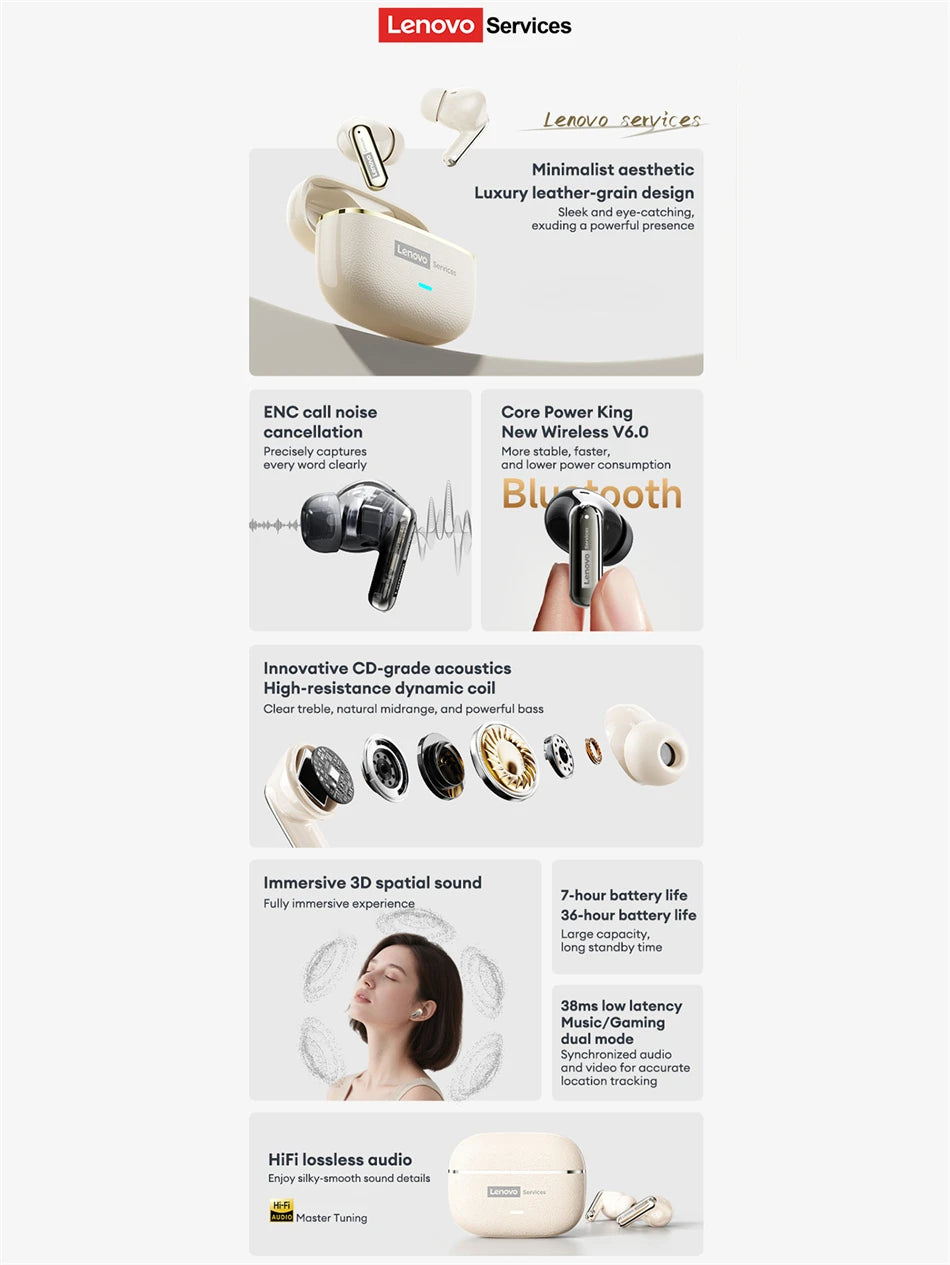 Lenovo LE208 Wireless Bluetooth Earphones — ENC Noise Cancelling Gaming Headset