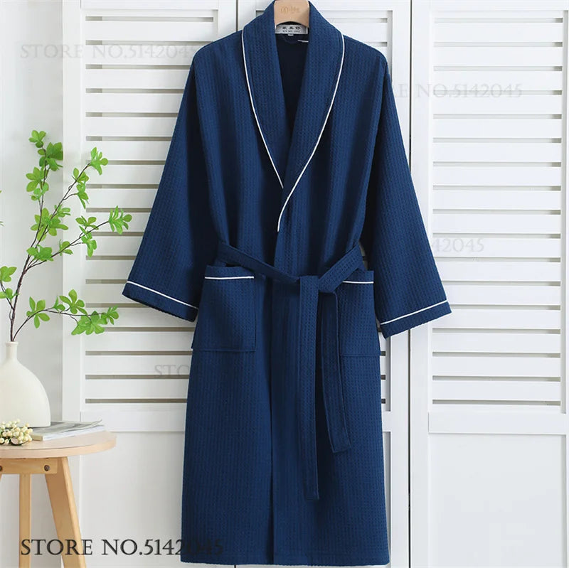 100% Cotton Waffle Couple Robe | Kimono Yukata Loungewear Bathrobe for Women & Men