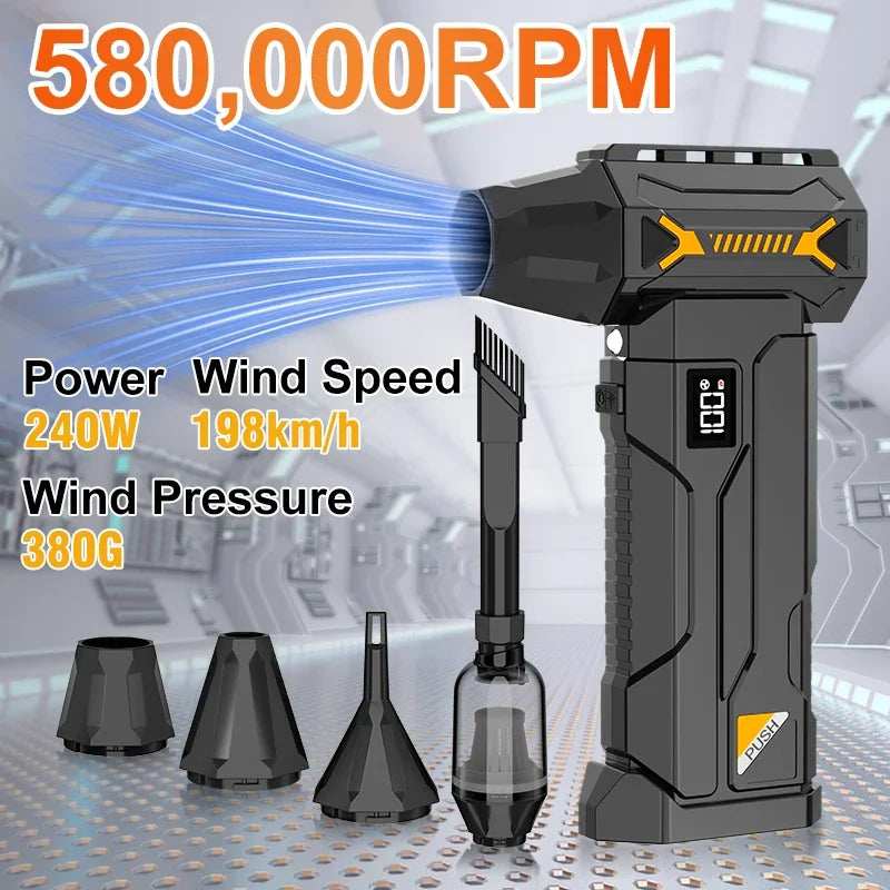 580000RPM Powerful Turbo Blower – Cordless Electric Snow & Dust Blower with LED Lighting