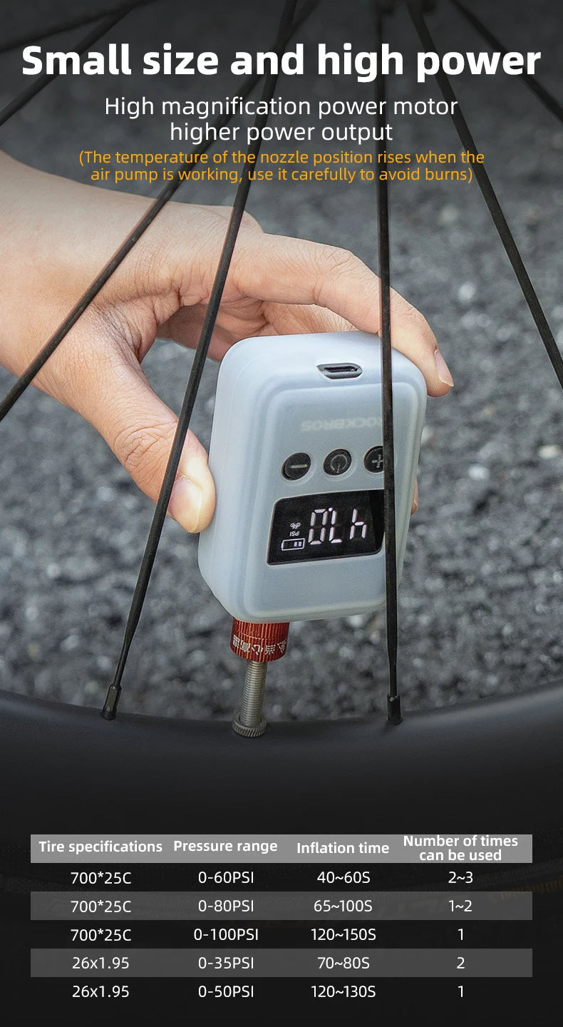 ROCKBROS Pocket Electric Bike Tire Pump with Digital Display