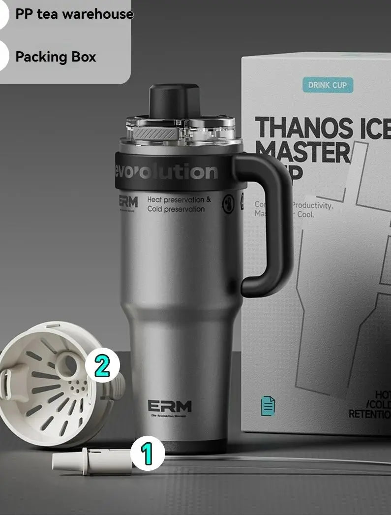 1200ml Insulated Tumbler with Straw & Handle