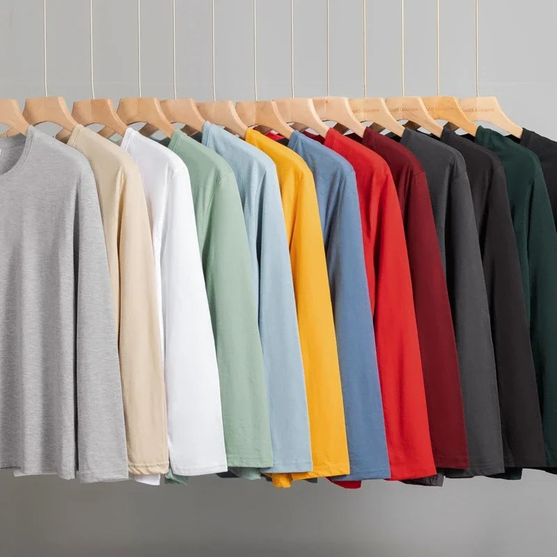 Men's Solid Color Round Neck Cotton Long Sleeve Tee — Everyday Essential