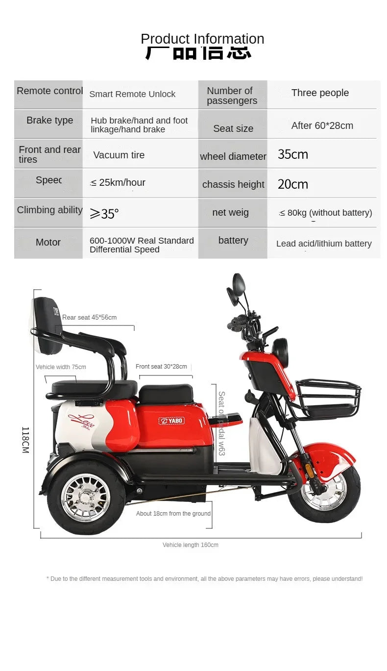 3-Wheel Electric Mobility Scooter for Adults, Long-Range Tricycle