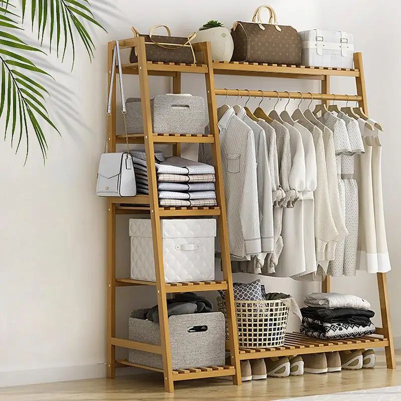 Floor Garment Rack with Multi-Layer Shelves — Freestanding Clothes Organizer