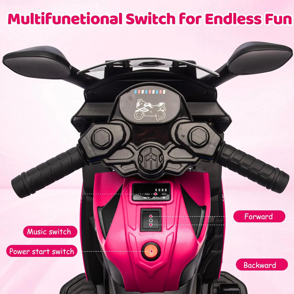 6V Kids Ride On Motorcycle Electric Toddler Motorbike With Training Wheels, EVA Tread Tires, Headlight, Horn, Music, 2 MPH Ride Toy