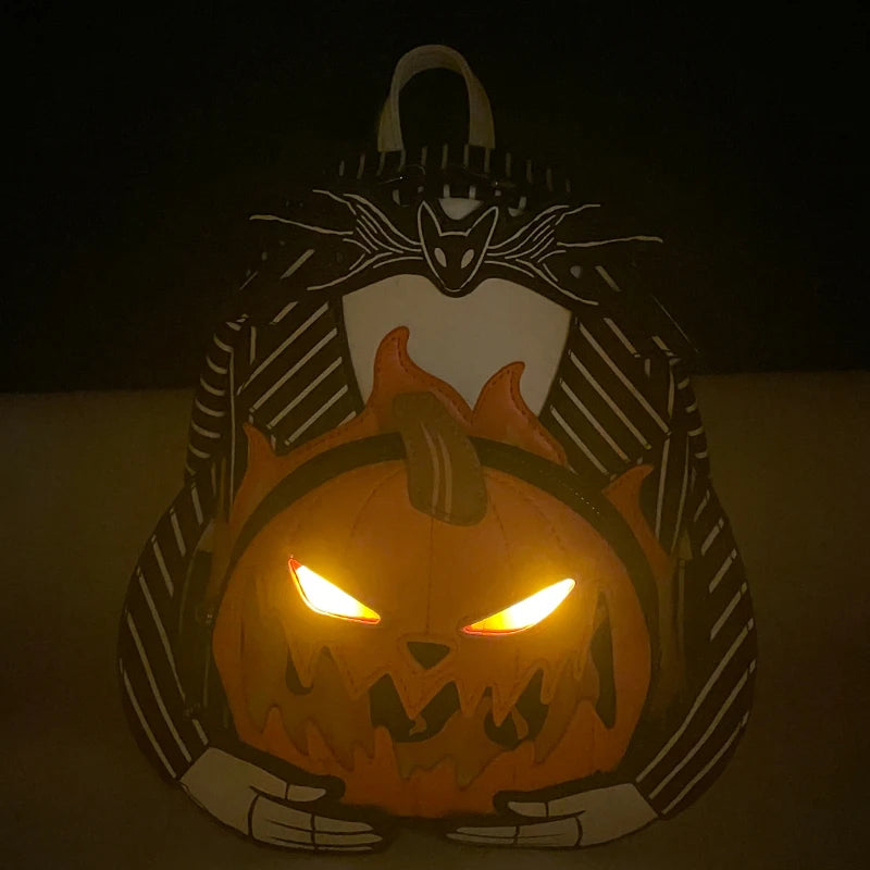 Nightmare Before Christmas Jack Pumpkin Glow Anime Backpack – Cartoon Character Bag for Women & Students