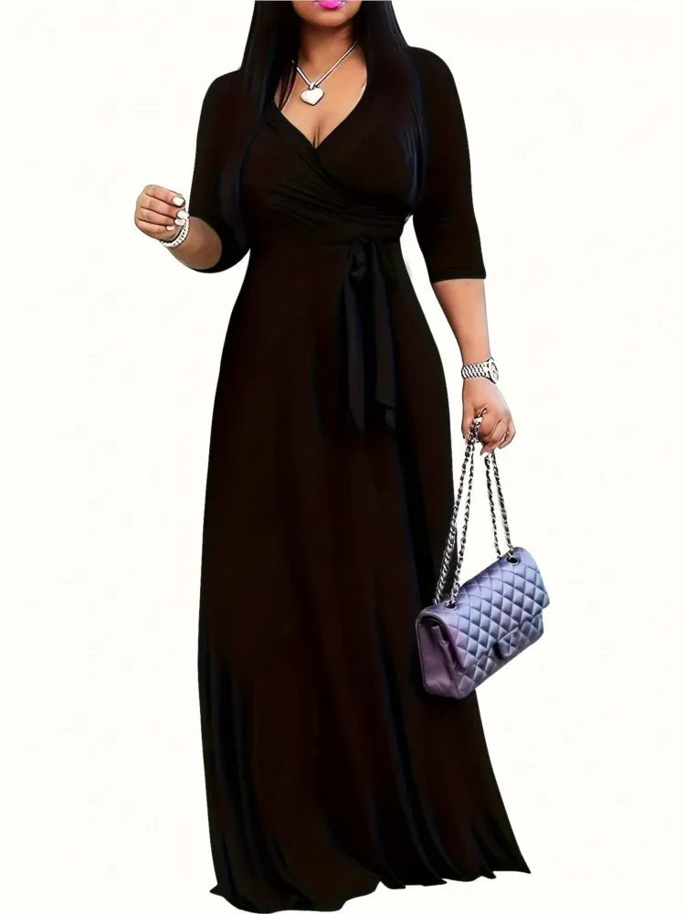 Deep V-Neck Lace-Up Loose Print Holiday Dress — Casual Sexy Summer Dress