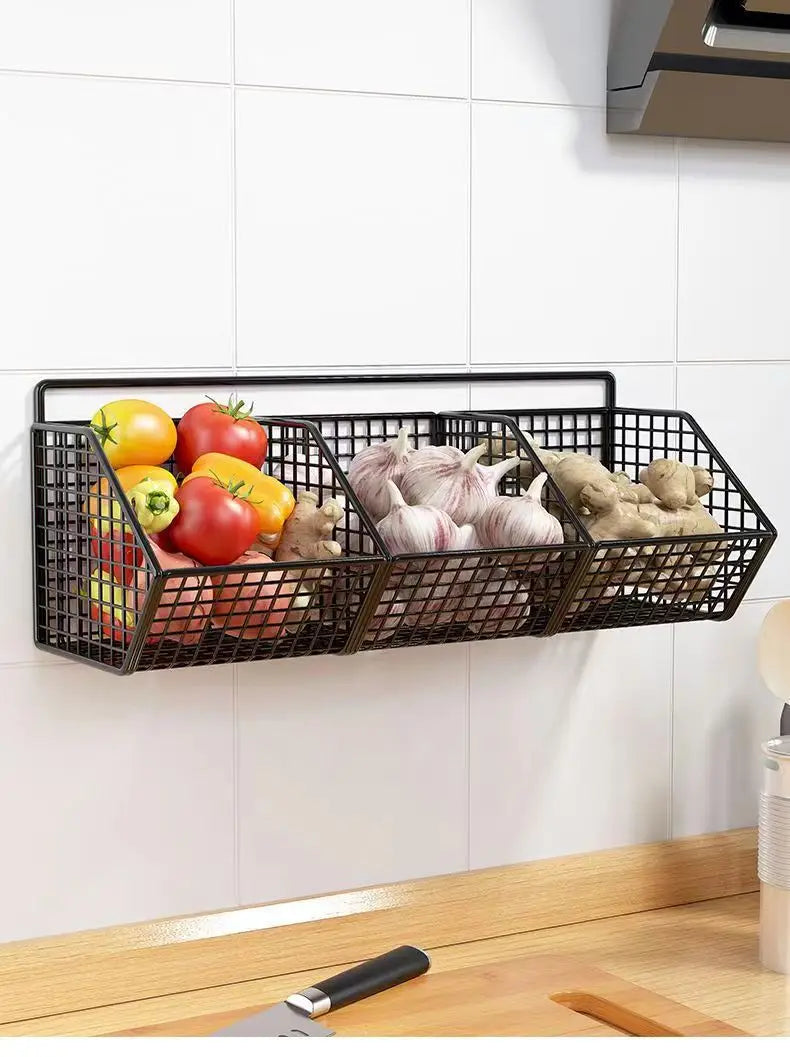 Wall-Mounted Kitchen Storage Rack — Vegetables, Fruits, Spice & Condiment Organizer Shelf