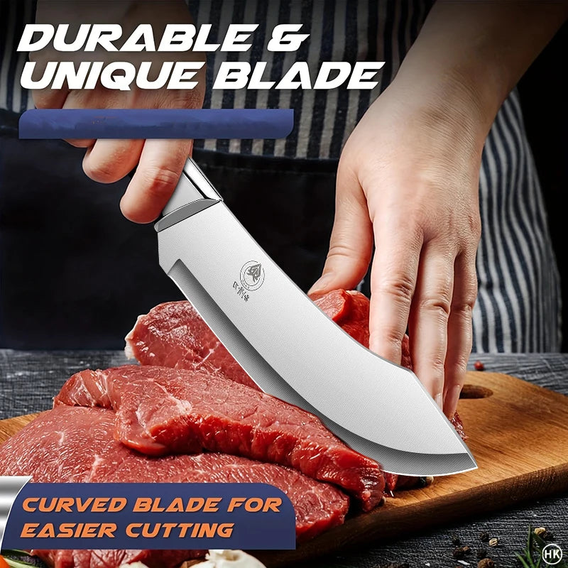Stainless Steel Boning & Butcher Knife — Ultra-Sharp Curved Blade for Professional Cutting
