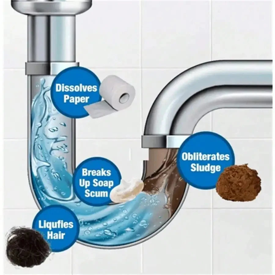 No More Blocked Drains — Powerful Pipe Unclogging Agent & Sewer Powder | Removes Odors & Blockages, 1/2/3/6 Pack Options