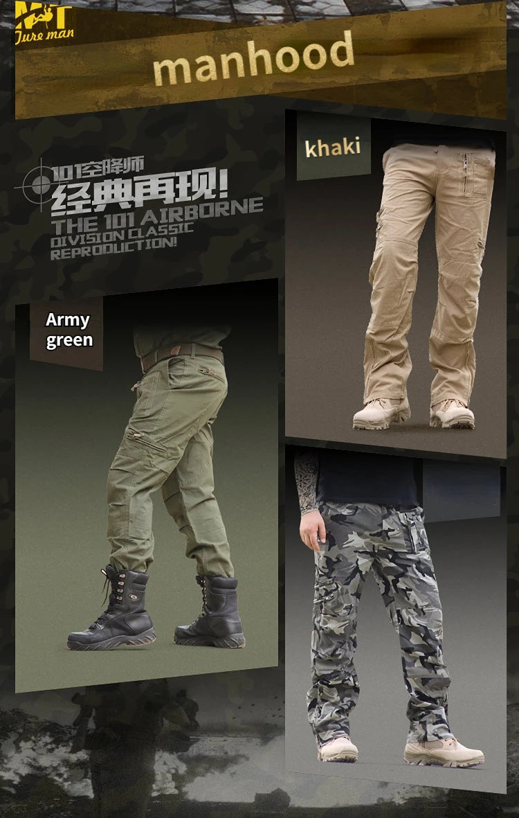 Men's Tactical Cargo Pants — Multi-Pocket Cotton Camouflage Outdoor Work Trousers