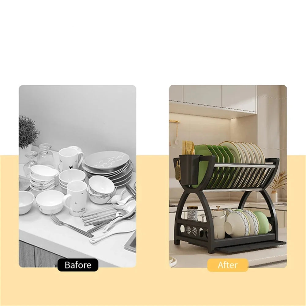 Stainless Steel Kitchen Drain Bowl & Dish Storage Rack — Chopstick & Utensil Organizer
