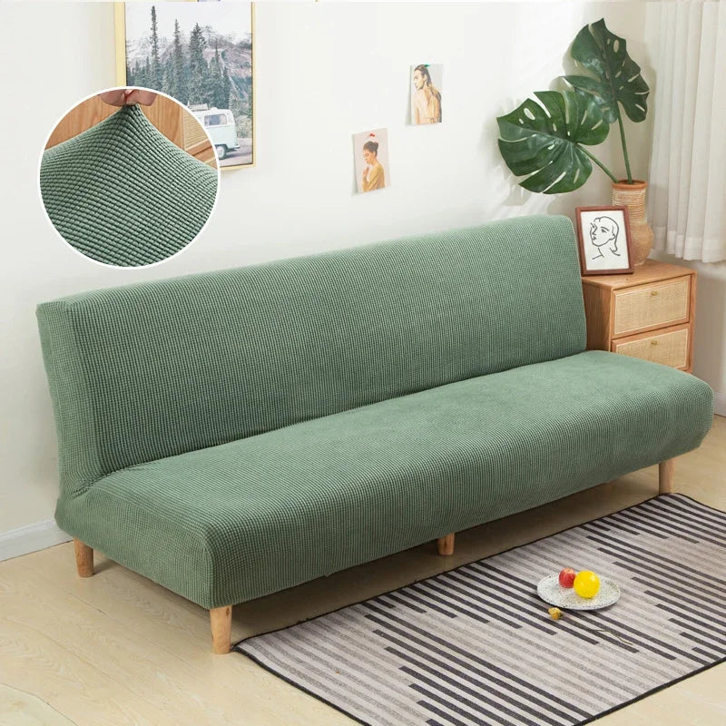 Armless Futon Sofa Bed Cover – Polar Fleece Elastic Slipcover for Folding Furniture & Bench