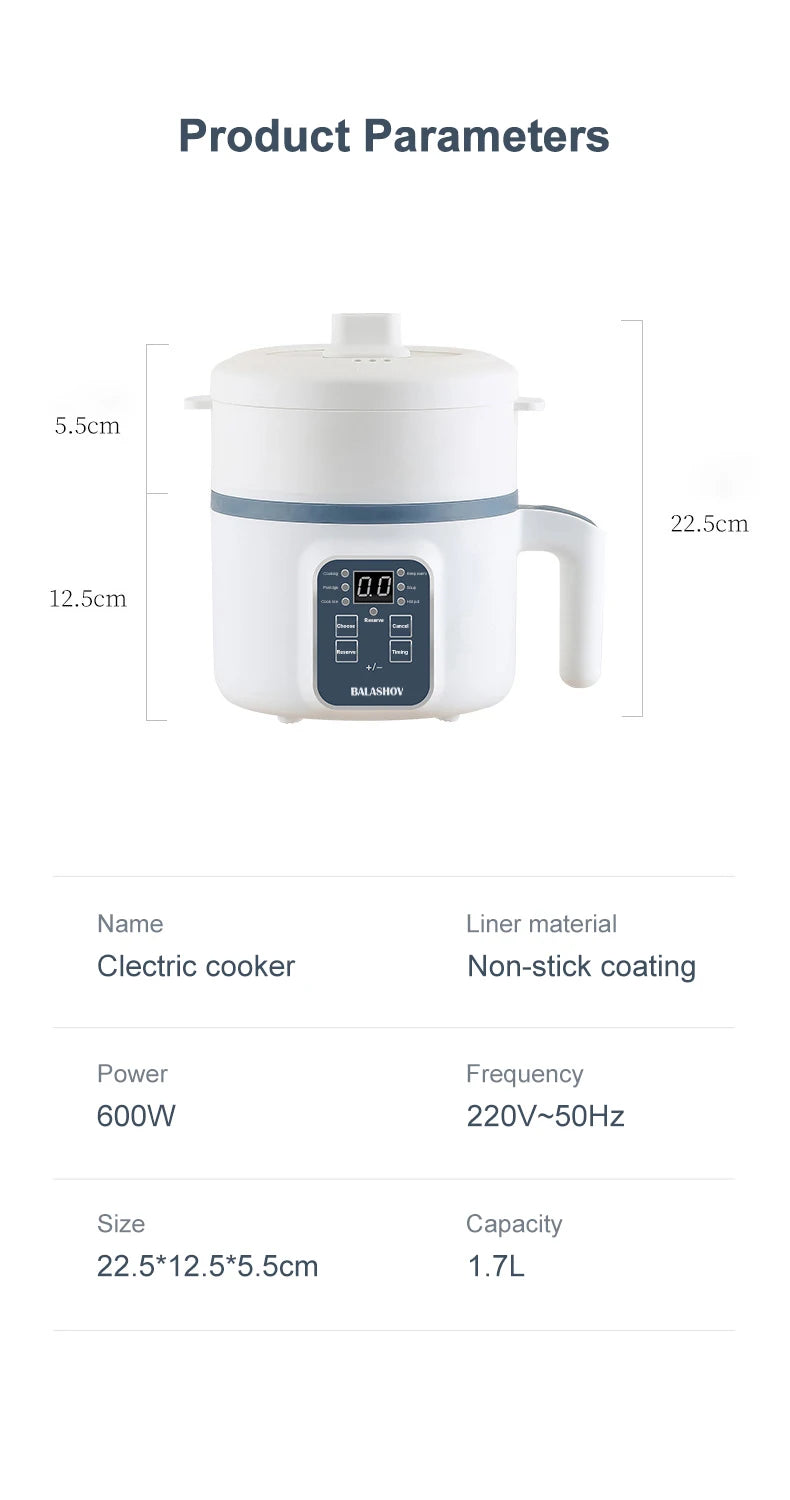 1.7L Electric Rice Cooker – Non-Stick, Single/Double Layer, 220V Smart Mechanical MultiCooker for Home