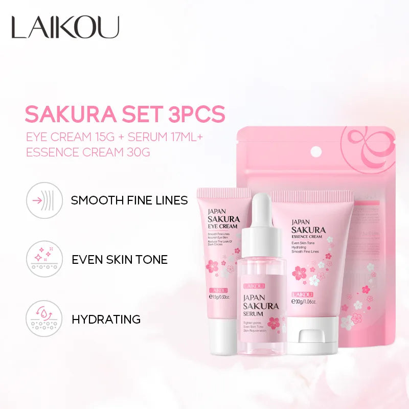 LAIKOU 3-Piece Skin Care Set – Face Cream, Serum & Eye Cream | Moisturizing Anti-Wrinkle Kit