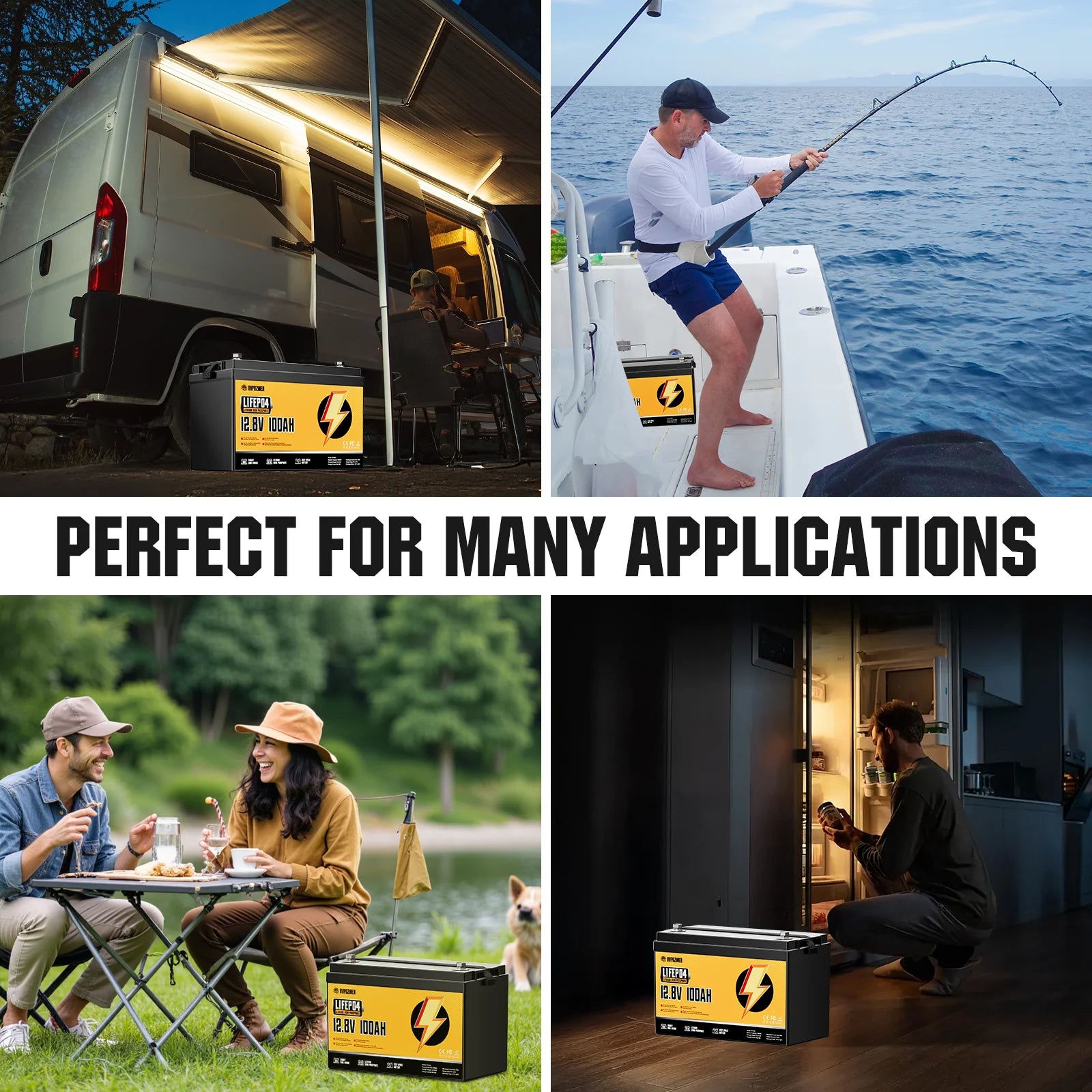 RVPOZWER 12V 100Ah LiFePO4 Lithium Battery — 1280Wh, 100A BMS, 6000+ Cycles, Solar & RV Power
