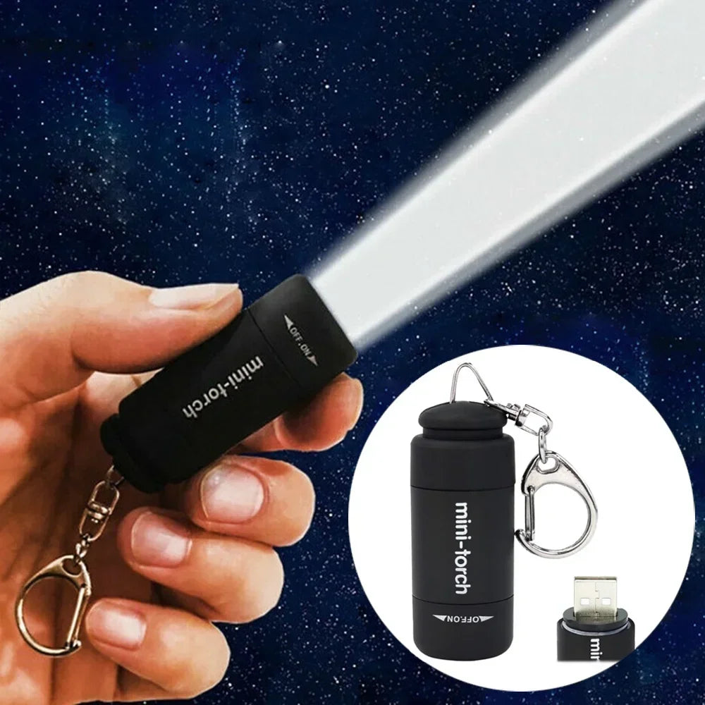 USB Mini Keychain Flashlight – Rechargeable EDC Torch, Waterproof, 16 Colors, Pocket-Sized LED Light