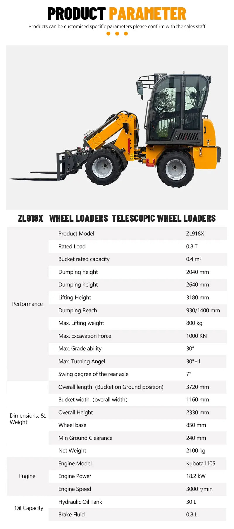 Nicosail Telescopic Arm Wheel Loader – 1 to 2.5 Ton Compact Construction Loader with Cab