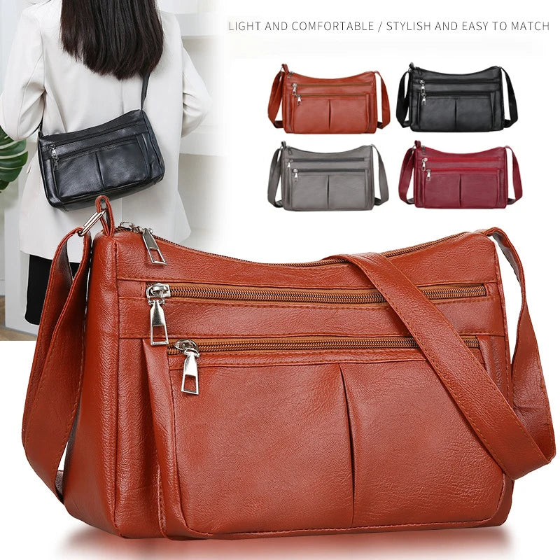 Korean Soft Leather Crossbody Shoulder Bag – Luxury Designer Tote for Women