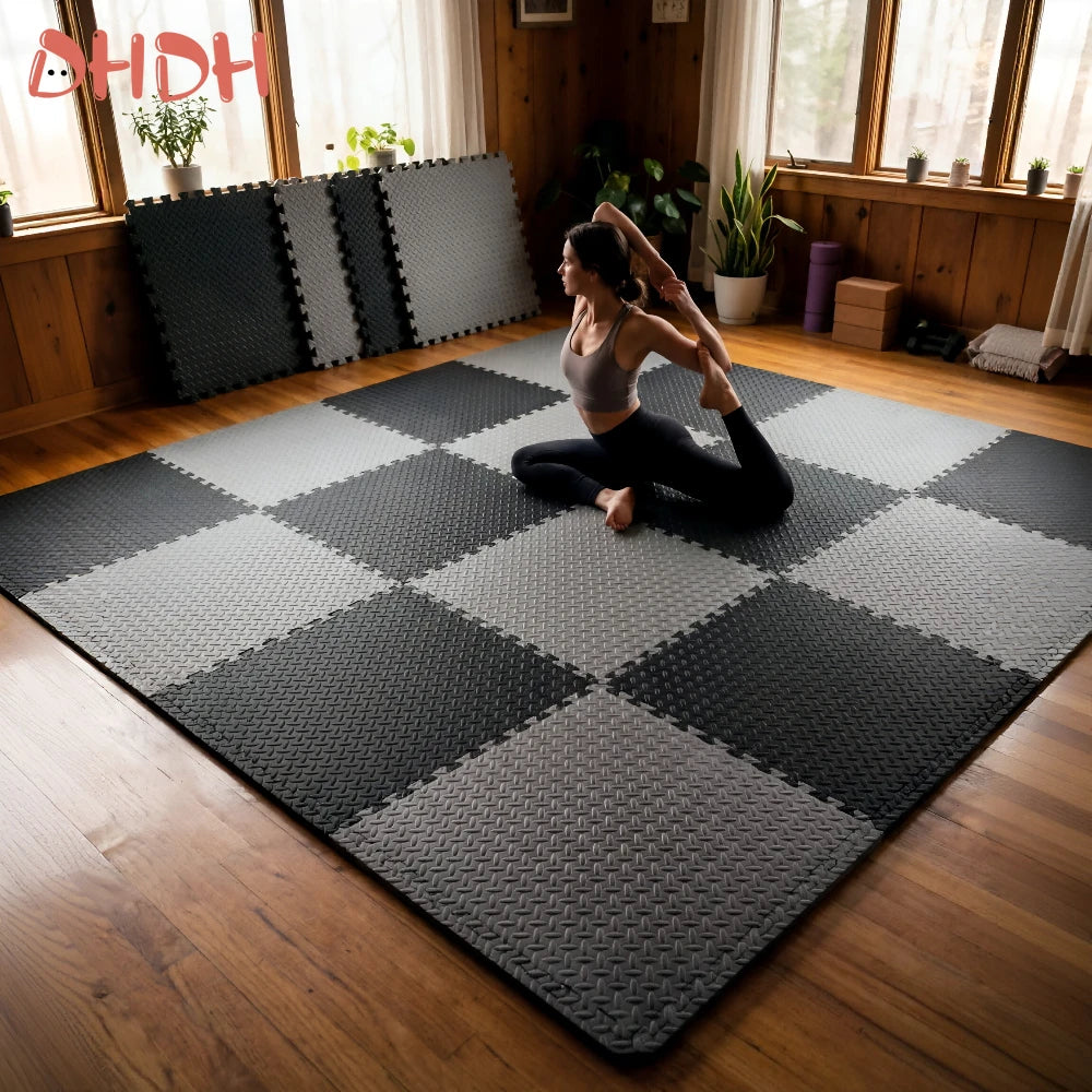 Interlocking Gym Floor Mat – Anti-Slip Rubber Exercise Mat for Home Workout, Weightlifting & Yoga