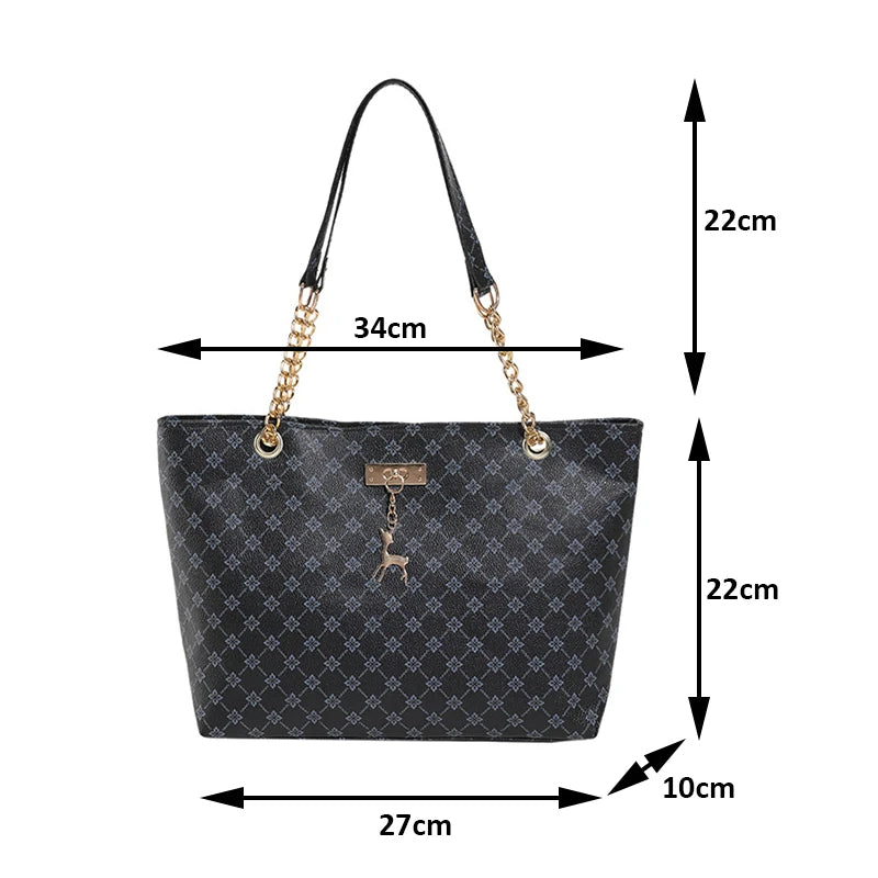 Soft Leather Large Capacity Tote Bag – Women's Shoulder Bag with Hanging Accessories