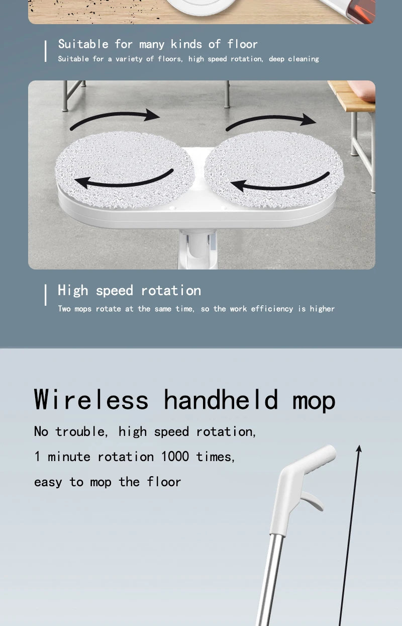 2-in-1 Wireless Electric Spin Mop & Floor Scrubber