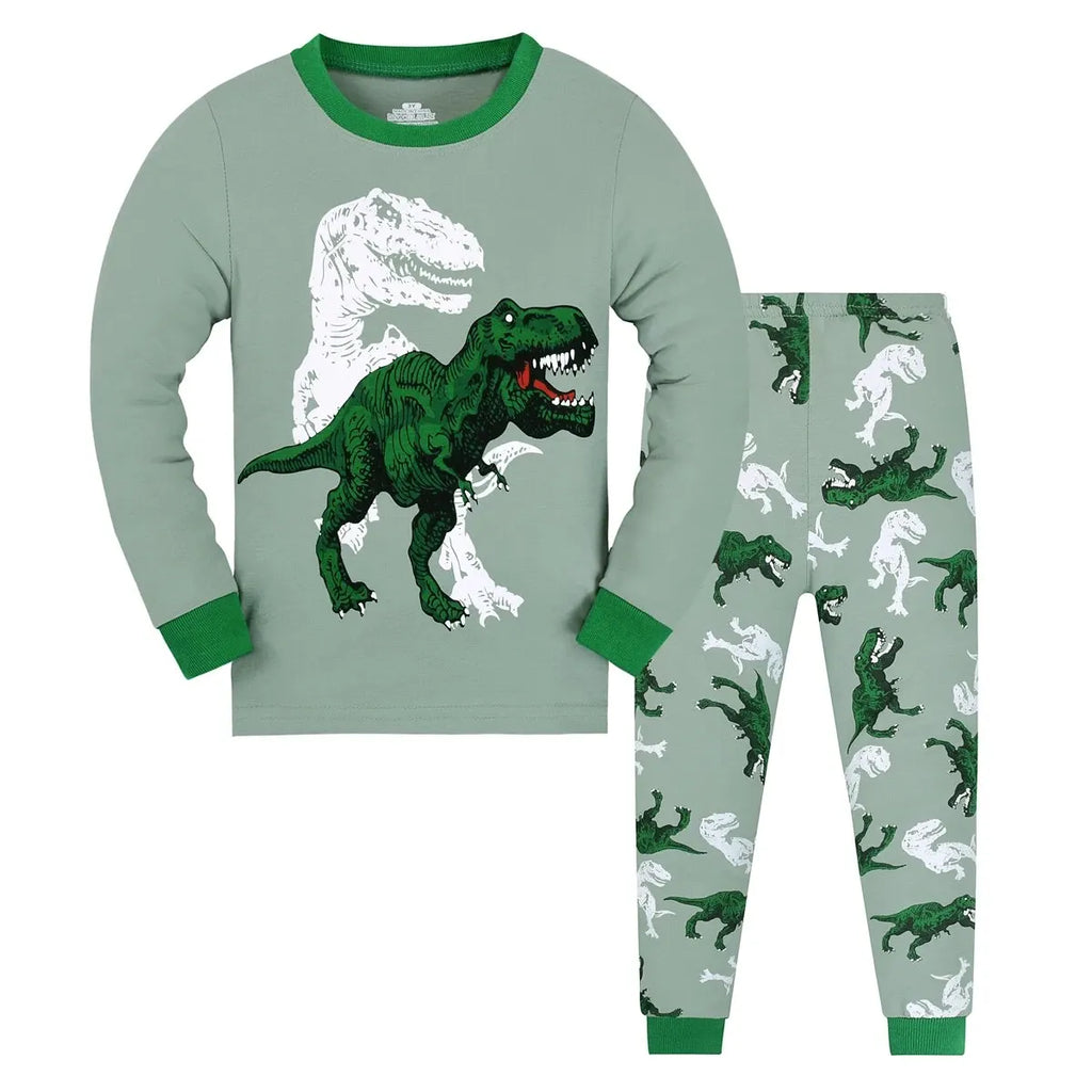 Kids' T-Rex Dinosaur Pajamas Set | Long Sleeve Top & Pants Comfy Casual Boys Loungewear