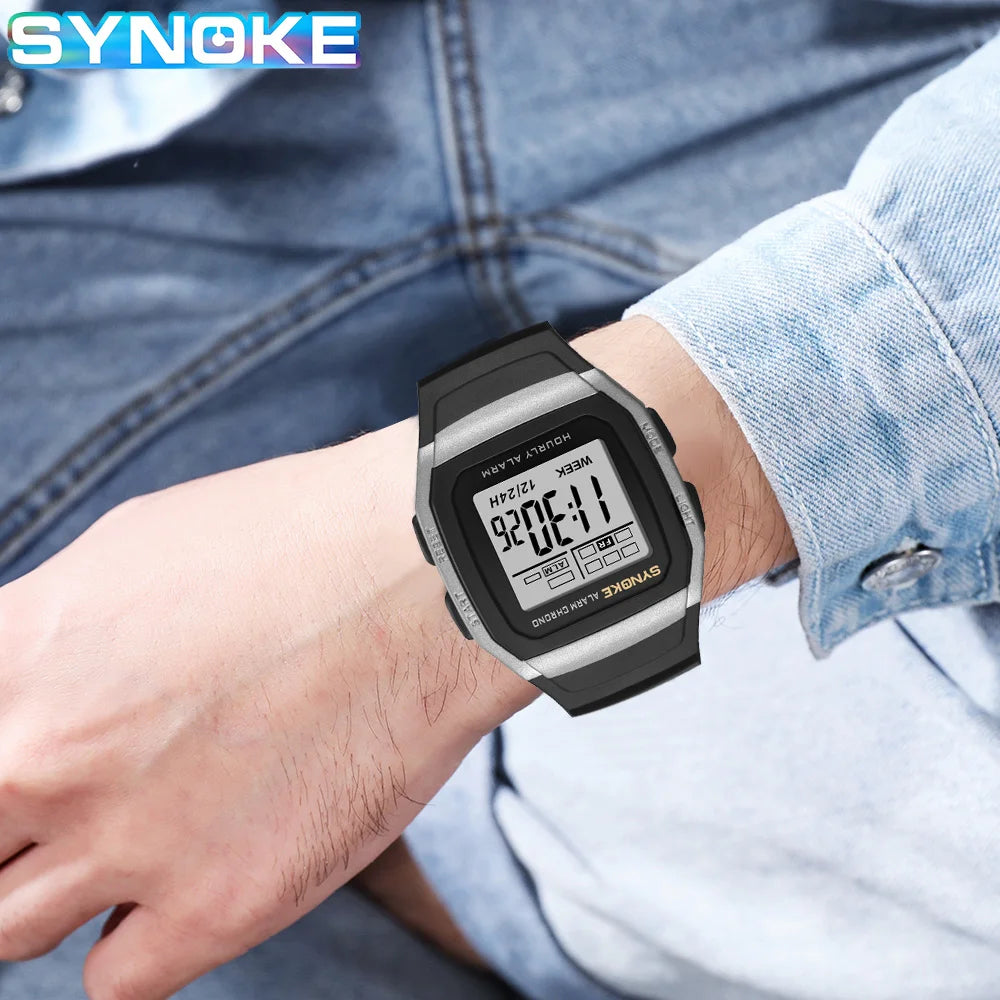 SYNOKE Retro Square Digital Watch | Student Outdoor Sports Luminous Waterproof Multifunction