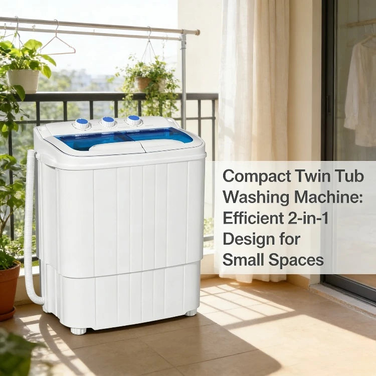 Portable Twin Tub Washing Machine & Spin Dryer — 16 lbs Compact Laundry Washer for Apartment, Dorm, RV & Camping