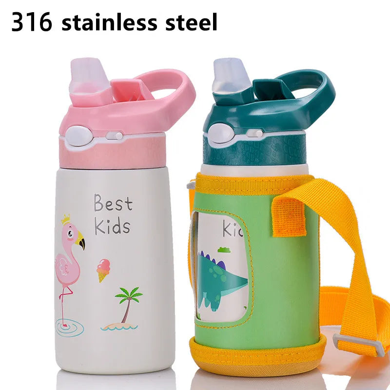400ml Kids 316 Stainless Steel Vacuum Thermos Bottle – Duck-Billed Straw Tumbler, 6–12Hr Insulation