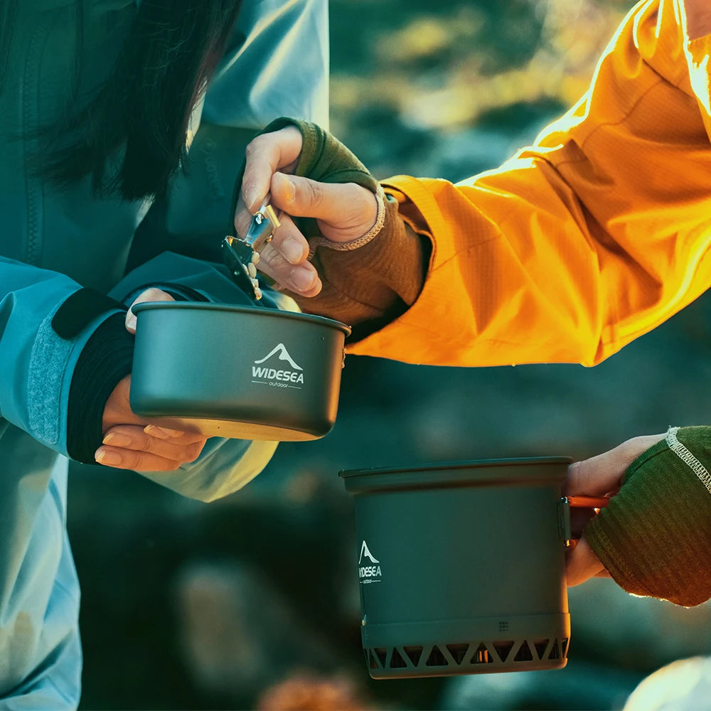 Outdoor Camping Cookware Set — 1.3L & 2.3L Cooking Pot with Kettle & Tableware