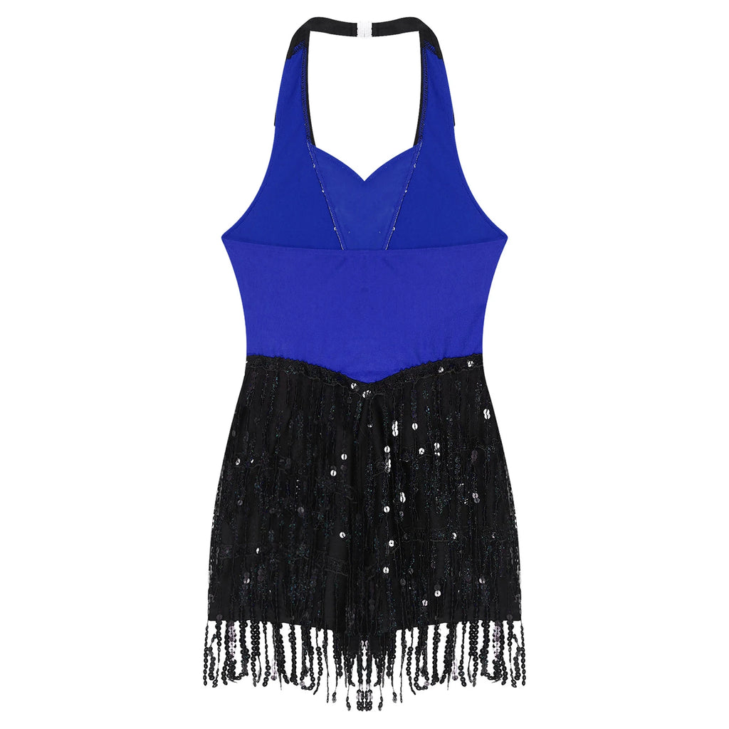 Women's Sequin Dance Dress – Shiny Sleeveless Latin Jazz Tango Salsa Leotard Bodysuit Outfit
