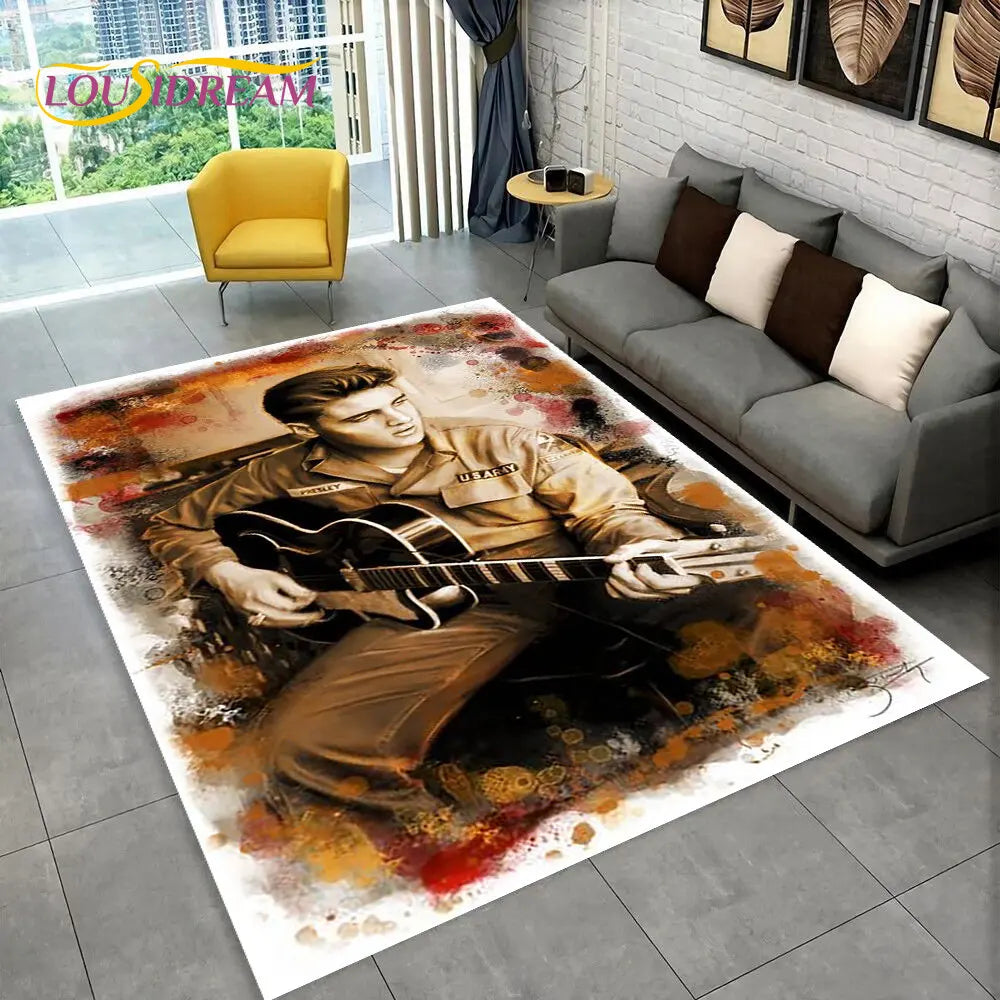 The King Elvis Presley Retro Area Rug,Carpet Rug for Living Room Bedroom Sofa Doormat Decoration,kids Play Non-slip Floor Mat 3D