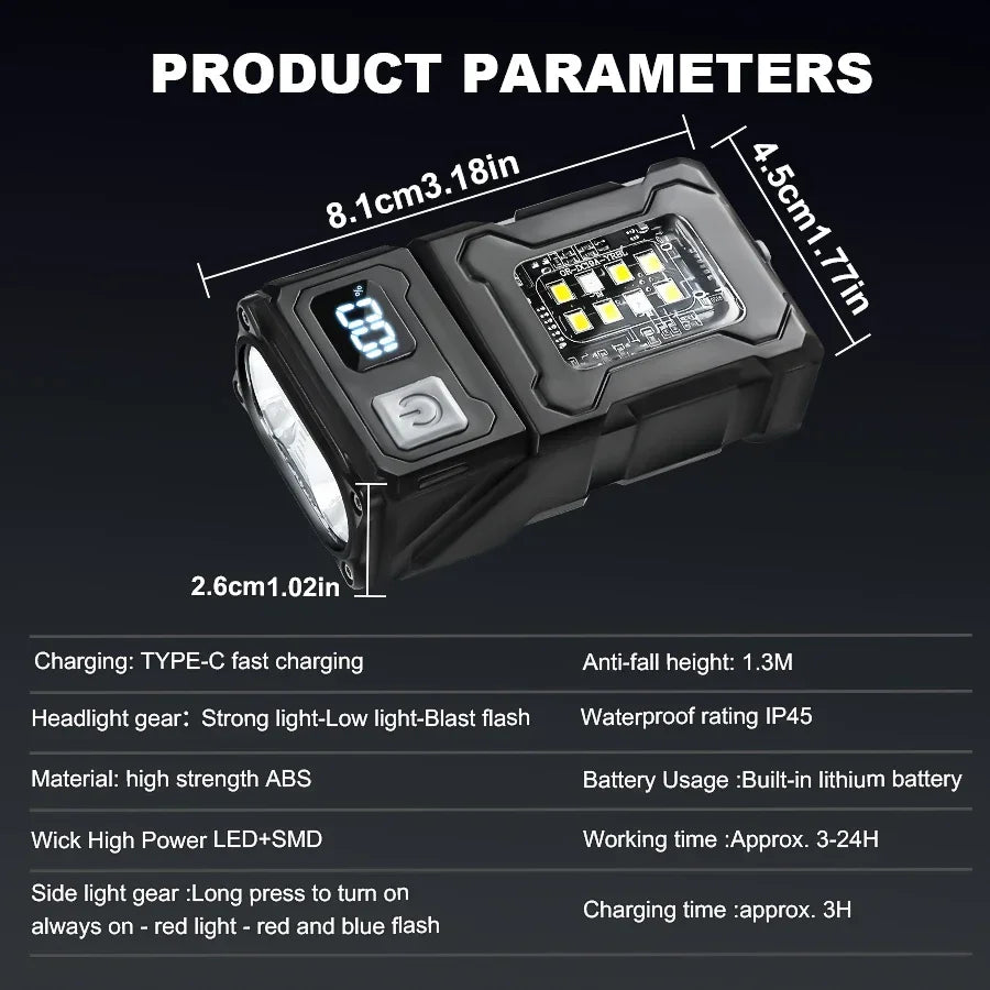 Mini USB Rechargeable LED Flashlight — Magnetic Tail, COB Side Light, Camping Lantern