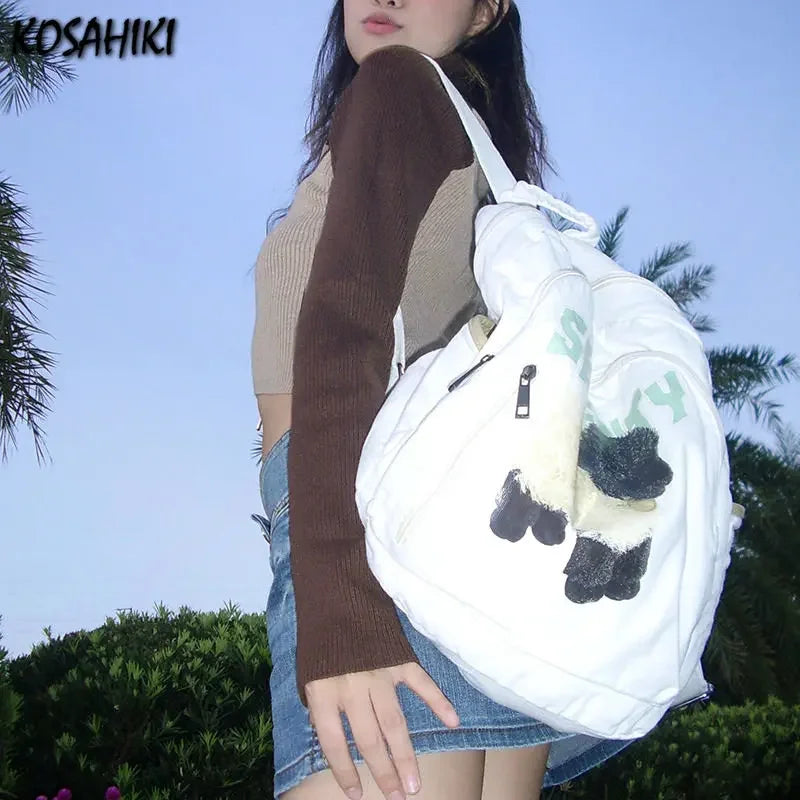 Y2K Aesthetic Cute Sheep Canvas Backpack – Japanese Cartoon School Bag for Women