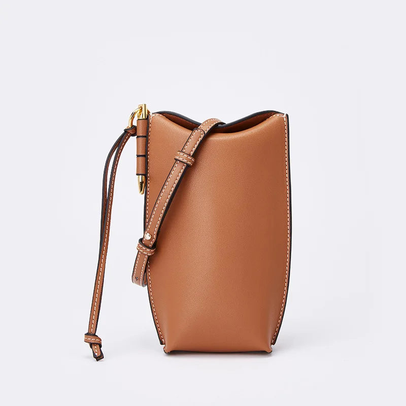 100% Genuine Cowhide Leather Mini Baguette Crossbody Bag – Phone Shoulder Bag for Women