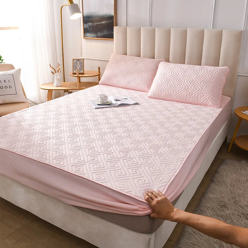 5-Sided Embossed Cotton Quilted Mattress Protector – Washable Anti-Mite Topper, Multiple Sizes