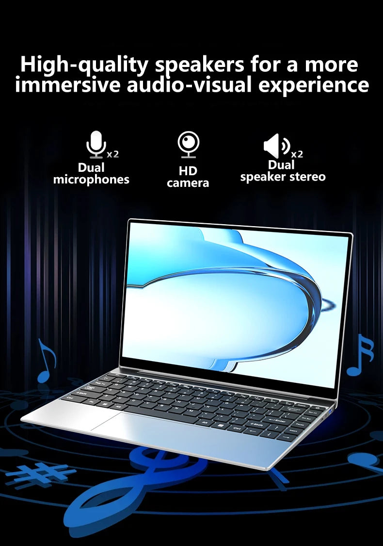 14.1" Intel N3700 Ultra Slim Notebook – 16GB RAM, Up to 2TB SSD, 1080P Display, Windows 11