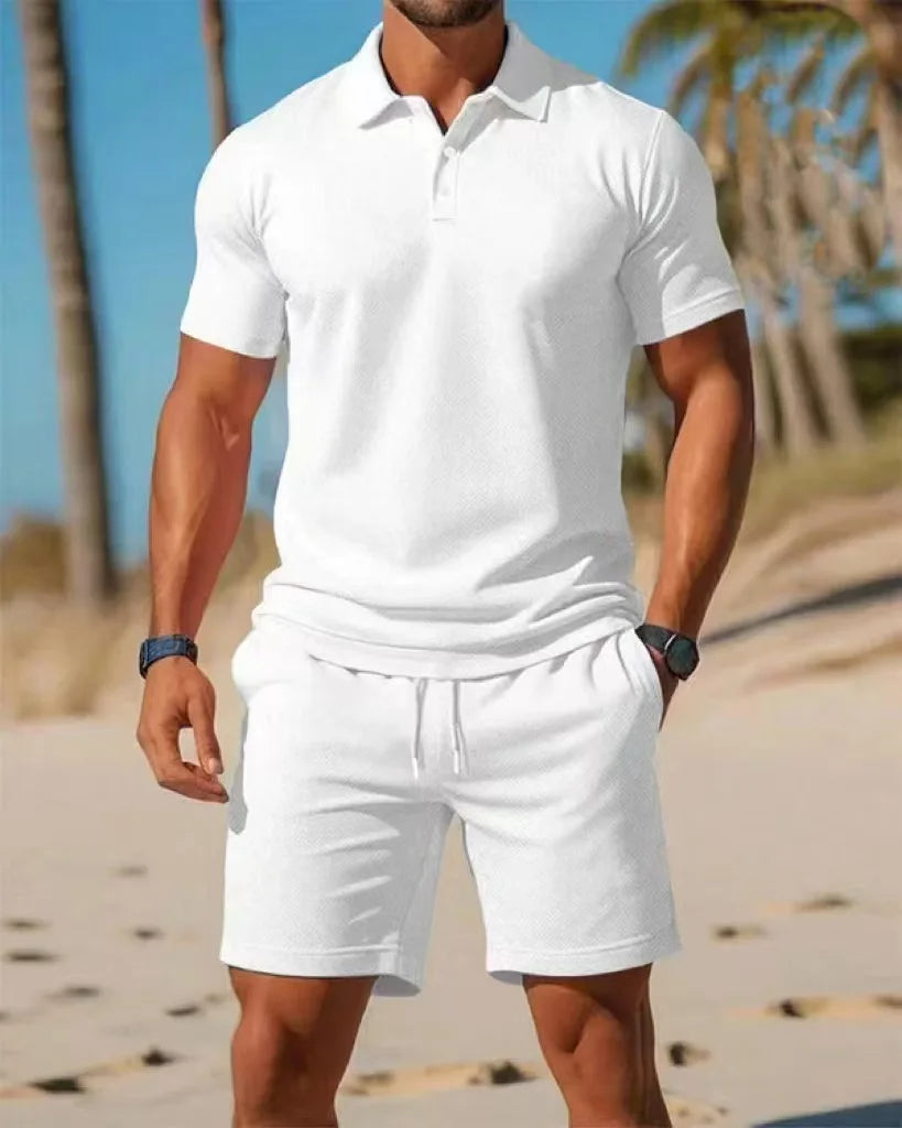 Men's Button-Down Polo Shirt & Breathable Mesh Shorts Set – Casual Versatile Summer Plus Size