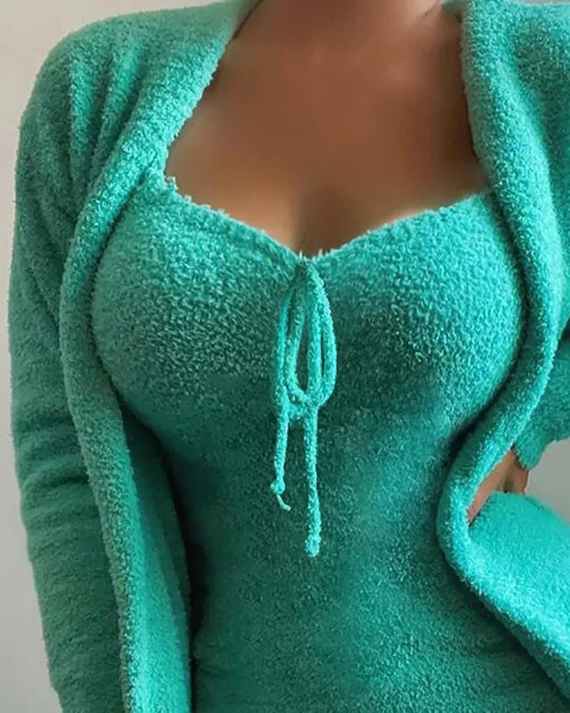 Luxury Plush Robe & Velvet Coat Pajama Set — 2-Piece Winter Sleepwear